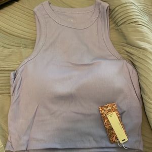 OGL Crop Razor Back Tank Top w/ Built in Bra - Color: Lavender - Size: Large